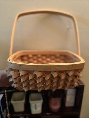 Handwoven Curly Q Rectangular Basket with Tall Handle - Light Natural
